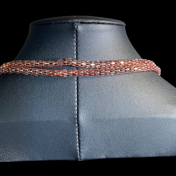 Rose Gold Tone Mesh Lariat Necklace/Hoop Earrings Set Boho Statement Elegant - Picture 6 of 11